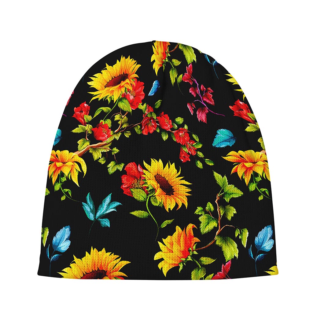 Sunflower Floral Pattern Print Beanie