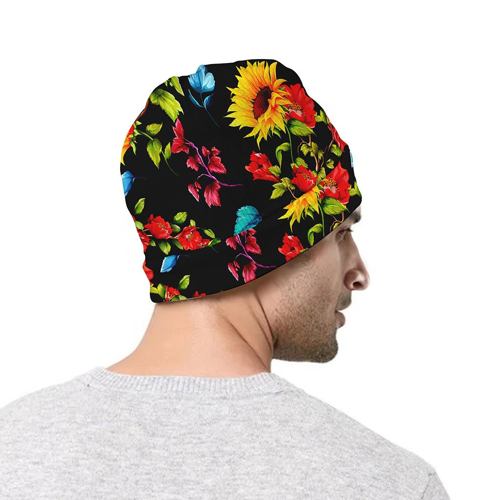 Sunflower Floral Pattern Print Beanie