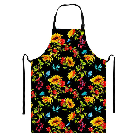 Sunflower Floral Pattern Print Bib Apron With Pocket