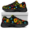 Sunflower Floral Pattern Print Black Chunky Shoes