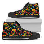 Sunflower Floral Pattern Print Black High Top Sneakers