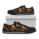 Sunflower Floral Pattern Print Black Low Top Sneakers