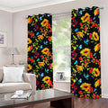 Sunflower Floral Pattern Print Dimout Grommet Curtains