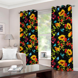 Sunflower Floral Pattern Print Blackout Grommet Curtains
