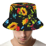 Sunflower Floral Pattern Print Bucket Hat