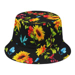 Sunflower Floral Pattern Print Bucket Hat