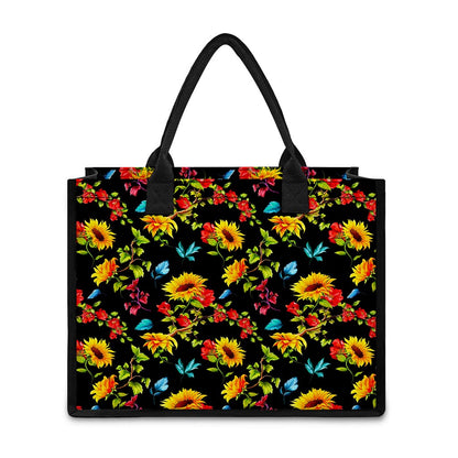 Sunflower Floral Pattern Print Canvas Tote Bag