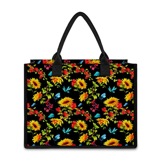 Sunflower Floral Pattern Print Canvas Tote Bag