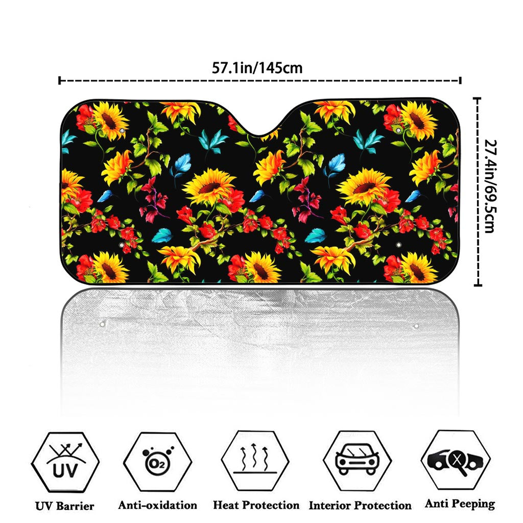 Sunflower Floral Pattern Print Car Windshield Sun Shade