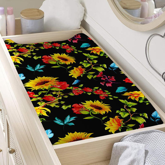 Sunflower Floral Pattern Print Changing Pad Cover