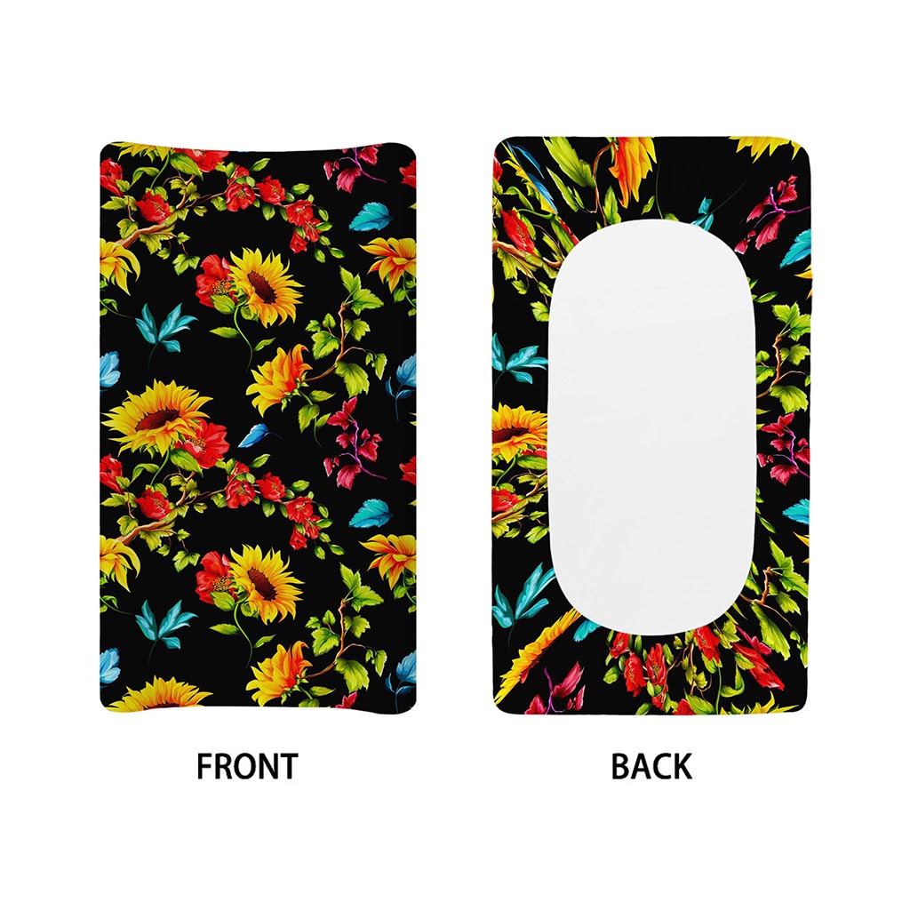 Sunflower Floral Pattern Print Changing Pad Cover