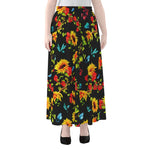 Sunflower Floral Pattern Print Chiffon Maxi Skirt