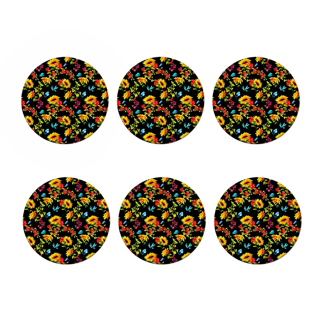 Sunflower Floral Pattern Print Coaster Set