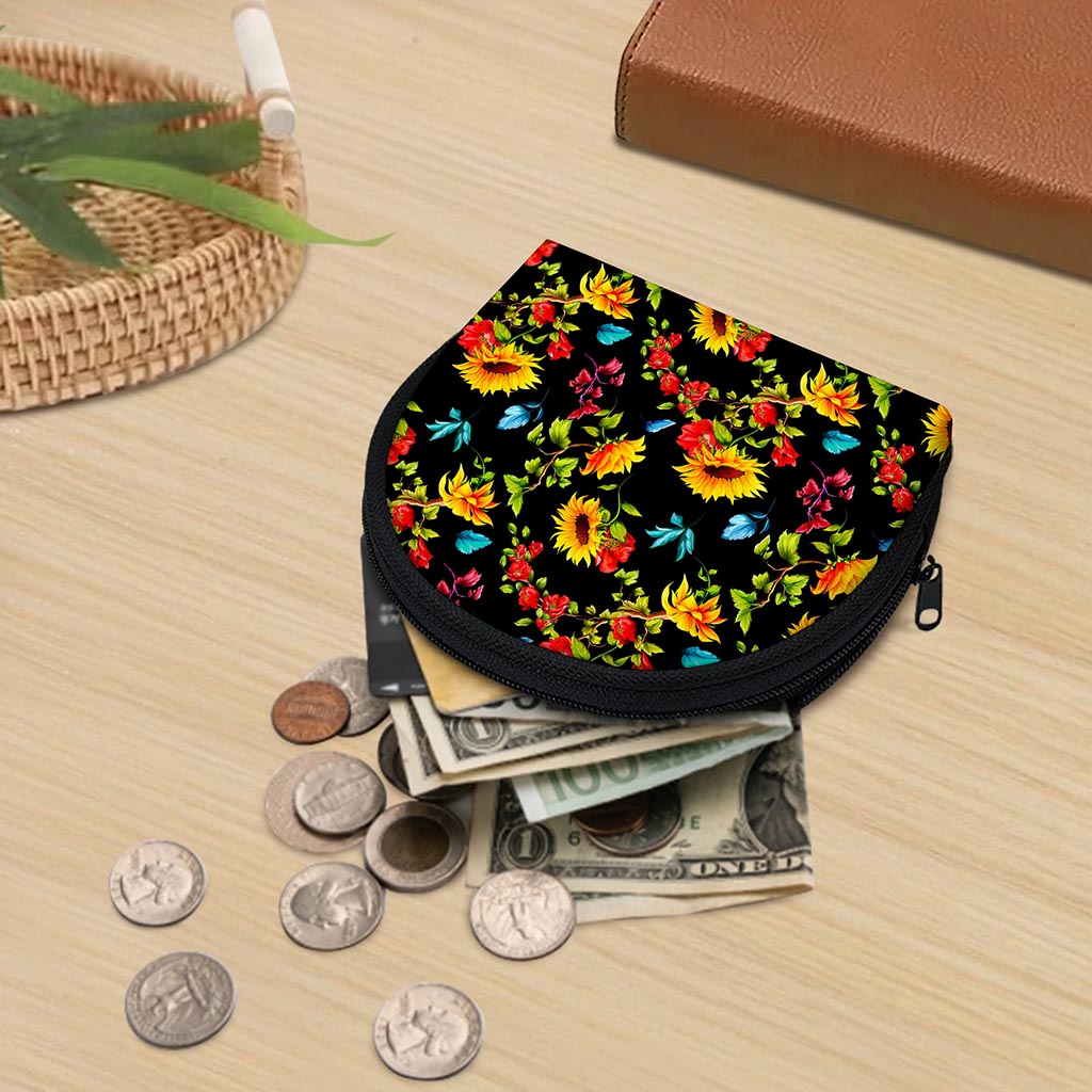 Sunflower Floral Pattern Print Coin Purse