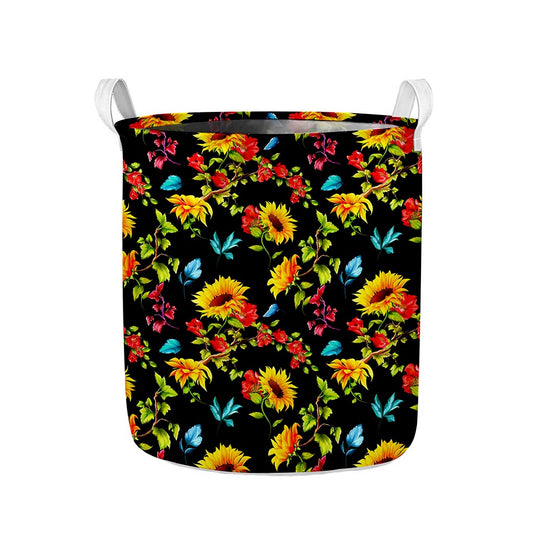 Sunflower Floral Pattern Print Collapsible Laundry Basket