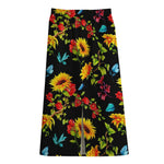 Sunflower Floral Pattern Print Cotton Front Slit Maxi Skirt