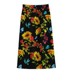 Sunflower Floral Pattern Print Cotton Front Slit Maxi Skirt
