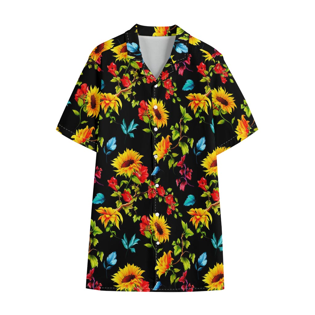 Sunflower Floral Pattern Print Cotton Hawaiian Shirt