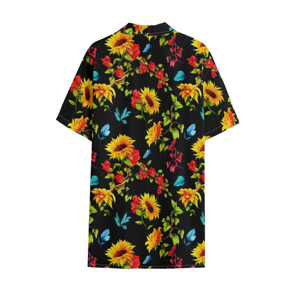 Sunflower Floral Pattern Print Cotton Hawaiian Shirt