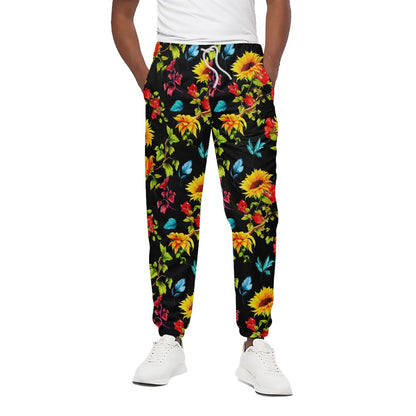Sunflower Floral Pattern Print Cotton Pants