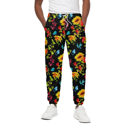 Sunflower Floral Pattern Print Cotton Pants