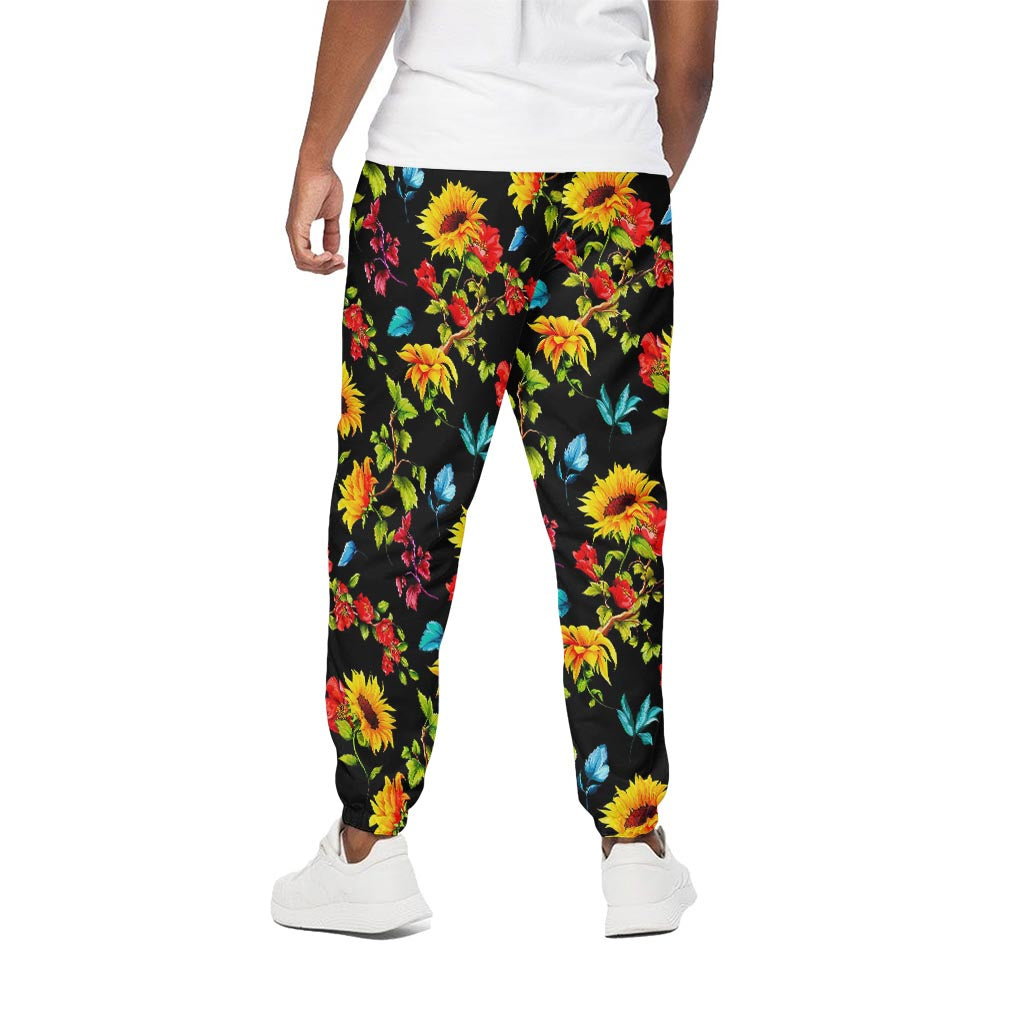 Sunflower Floral Pattern Print Cotton Pants
