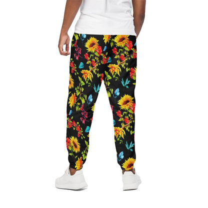 Sunflower Floral Pattern Print Cotton Pants