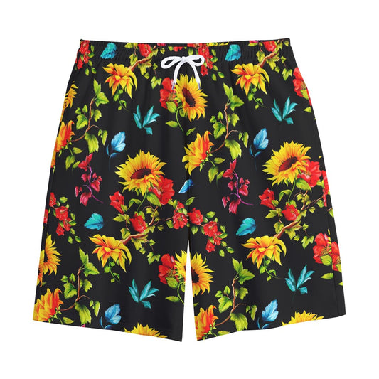 Sunflower Floral Pattern Print Cotton Shorts