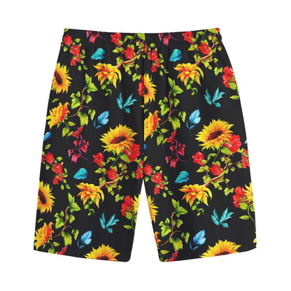Sunflower Floral Pattern Print Cotton Shorts