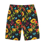 Sunflower Floral Pattern Print Cotton Shorts