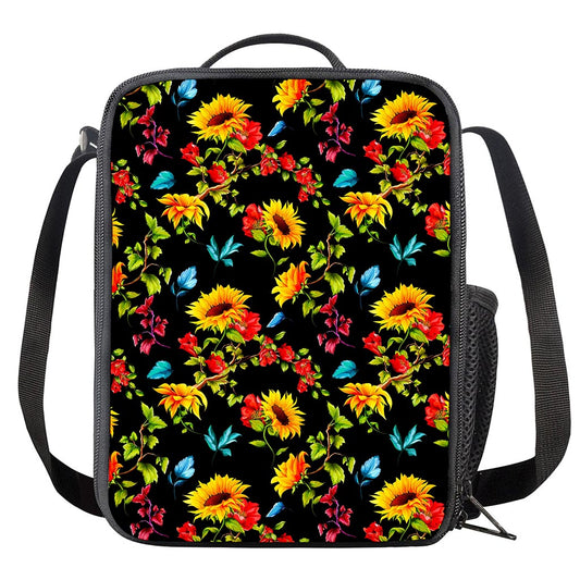 Sunflower Floral Pattern Print Crossbody Lunch Bag