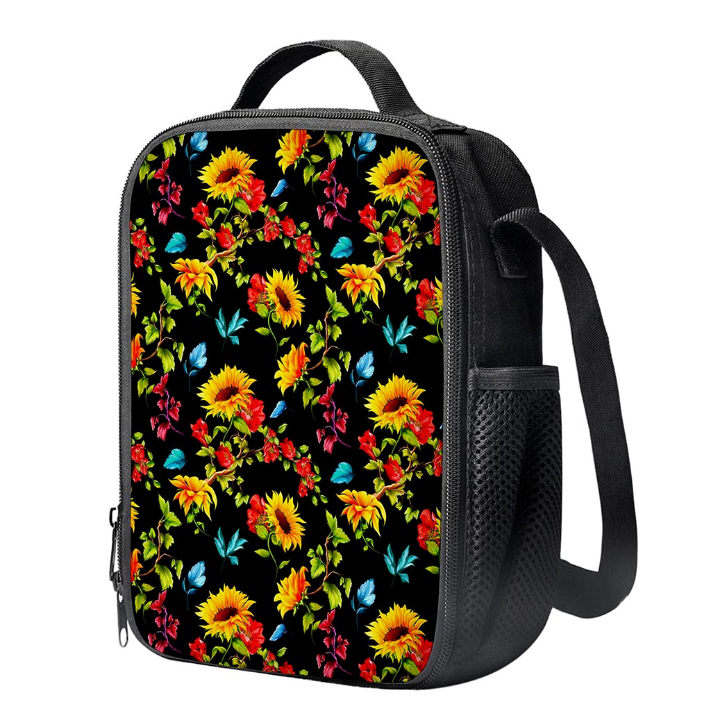 Sunflower Floral Pattern Print Crossbody Lunch Bag