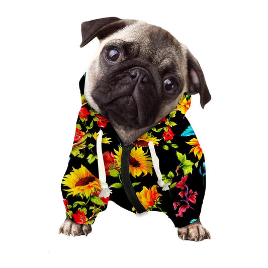 Sunflower Floral Pattern Print Dog Zip Up Hoodie