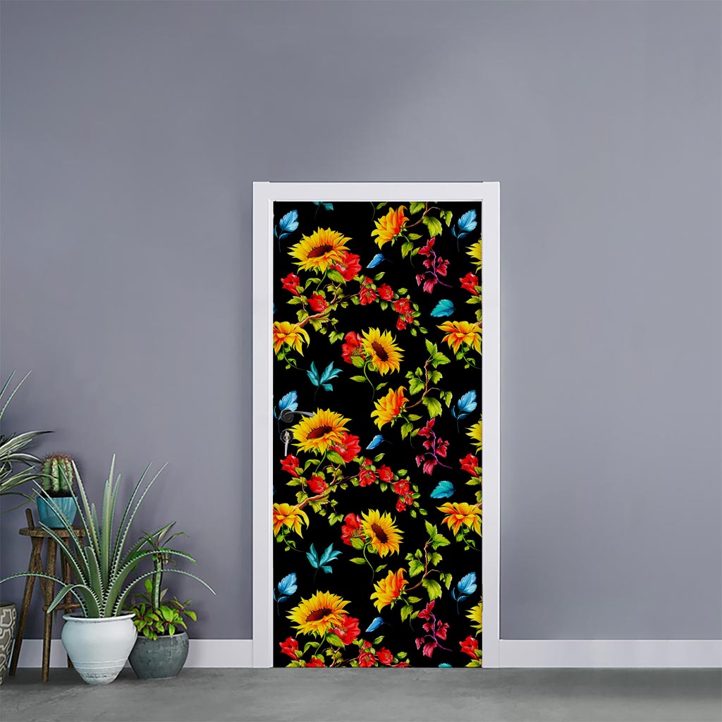 Sunflower Floral Pattern Print Door Sticker