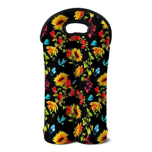 Sunflower Floral Pattern Print Double Neoprene Wine Tote