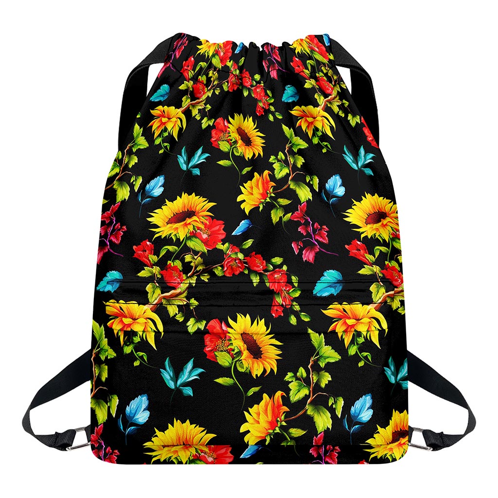 Sunflower Floral Pattern Print Drawstring Backpack