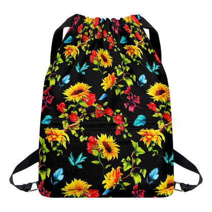 Sunflower Floral Pattern Print Drawstring Backpack
