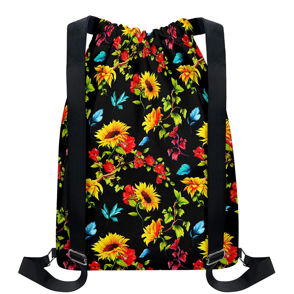 Sunflower Floral Pattern Print Drawstring Backpack
