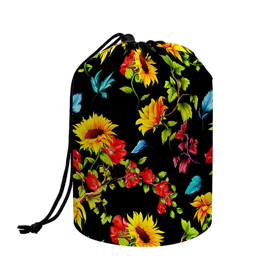 Sunflower Floral Pattern Print Drawstring Makeup Bag