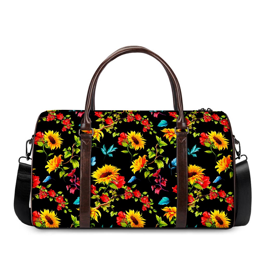 Sunflower Floral Pattern Print Duffle Bag