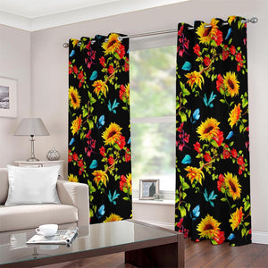 Sunflower Floral Pattern Print Extra Wide Grommet Curtains