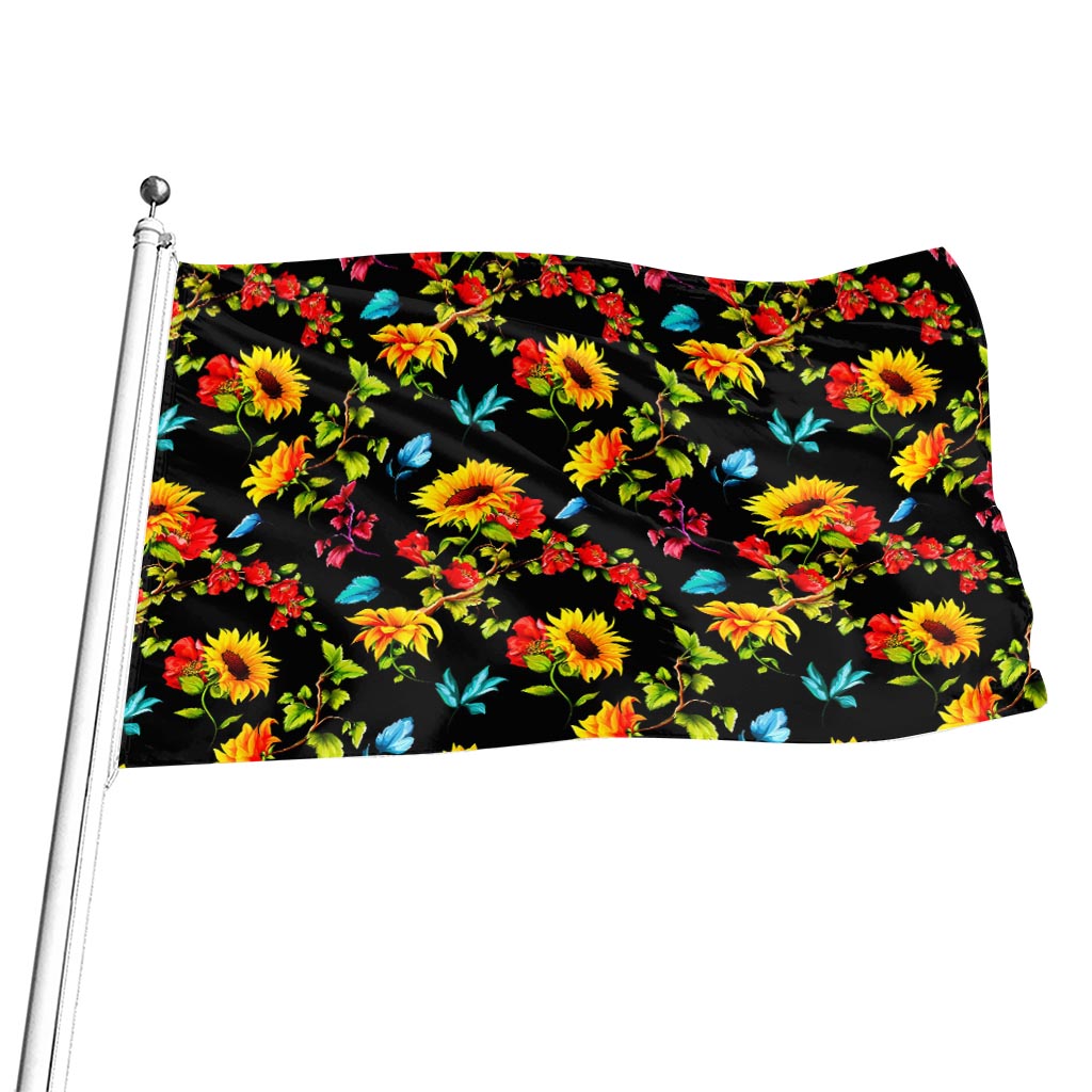 Sunflower Floral Pattern Print Flag