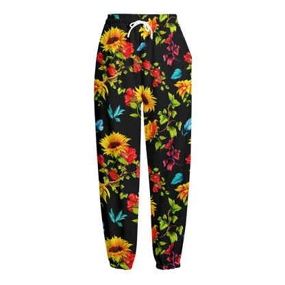 Sunflower Floral Pattern Print Fleece Lined Knit Pants