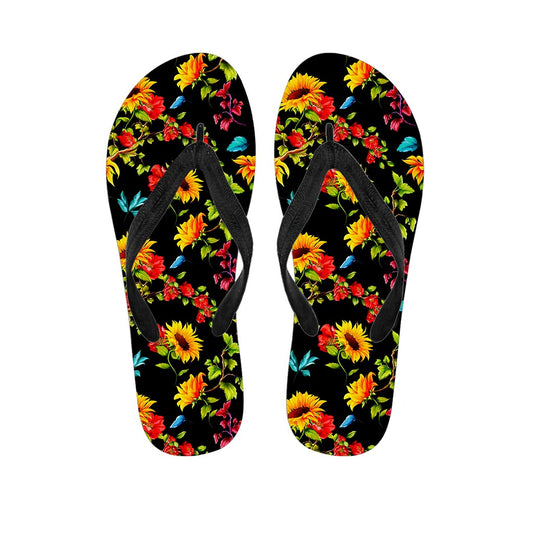 Sunflower Floral Pattern Print Flip Flops