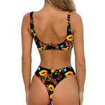 Sunflower Floral Pattern Print Front Bow Tie Bikini