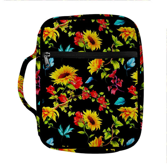 Sunflower Floral Pattern Print Front Pocket Bible Bag