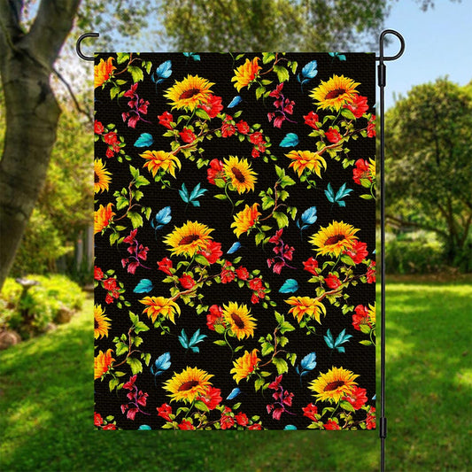 Sunflower Floral Pattern Print Garden Flag