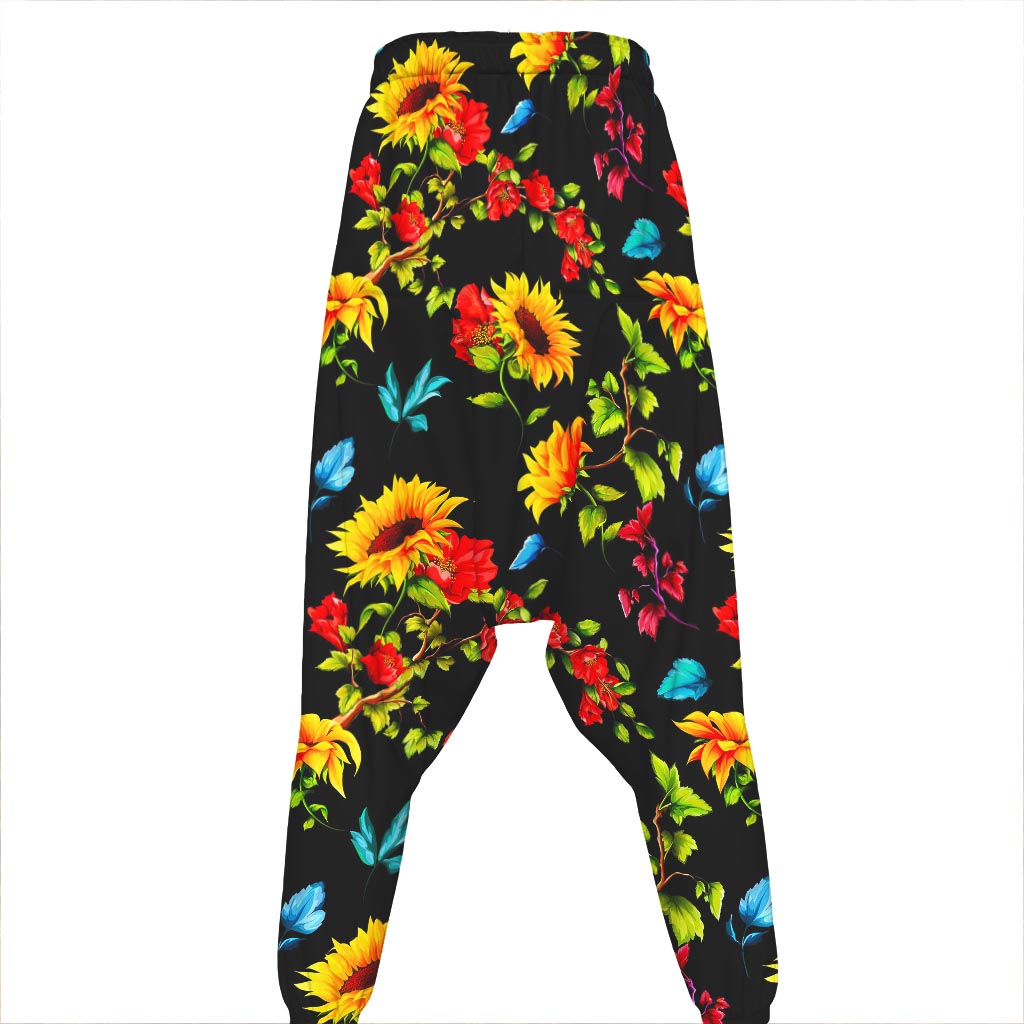 Sunflower Floral Pattern Print Hammer Pants