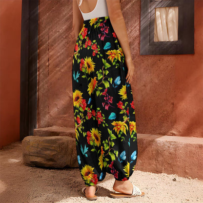 Sunflower Floral Pattern Print Harem Pants