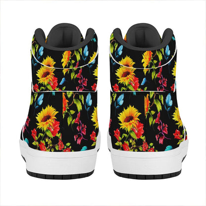 Sunflower Floral Pattern Print High Top Leather Sneakers